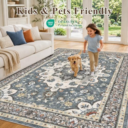 TOPRUUG Area Rugs 5x8: Washable Oriental Rug for Living Room Bedroom Blue - Image 6