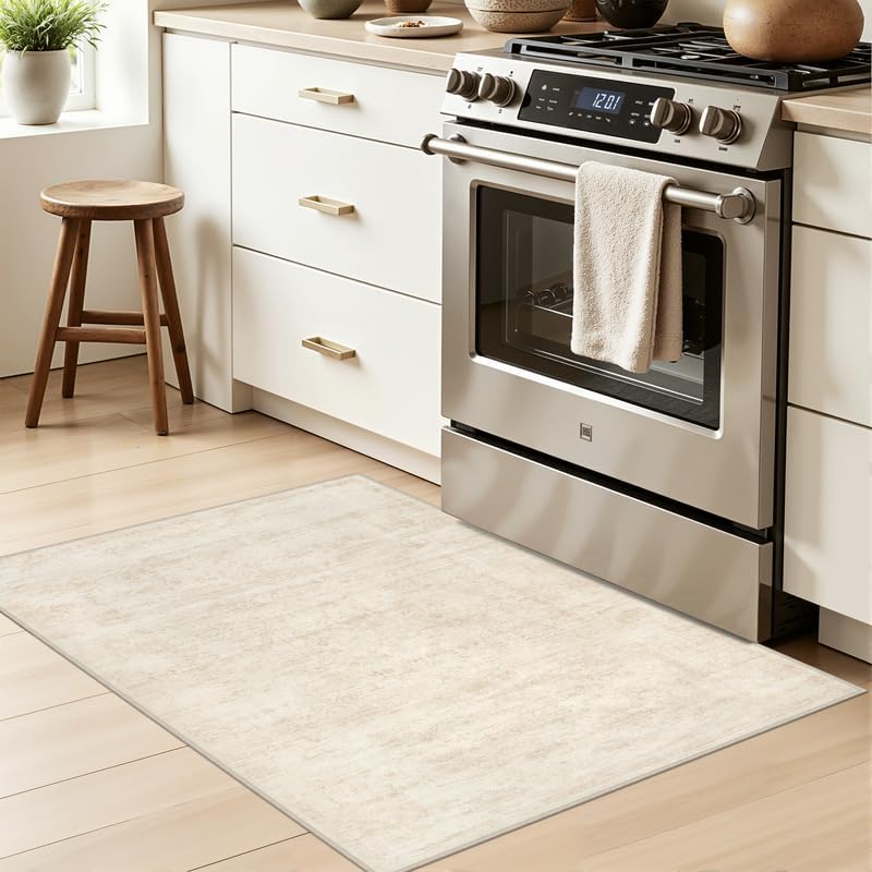 Washable Area Rugs 2x3: Living Room Bedroom Carpet Retro Beige - Image 3