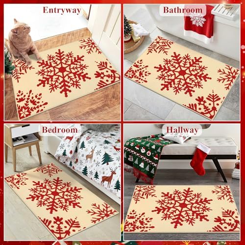 HEBE Christmas Indoor Door Mat 2'x3', Vintage Snowflake Entryway Rug - Image 5