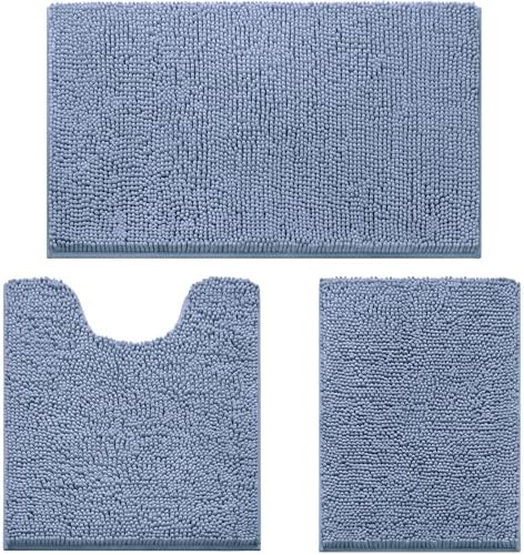 HOMEIDEAS Bathroom Rugs Set of 3, Super Soft Absorbent Chenille Bath Rugs by HOMEIDEAS