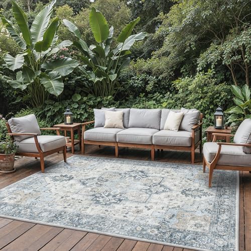 GENIMO Indoor Outdoor Rug, Washable for Patio and Deck, Light Blue, 8x10 - Image 6