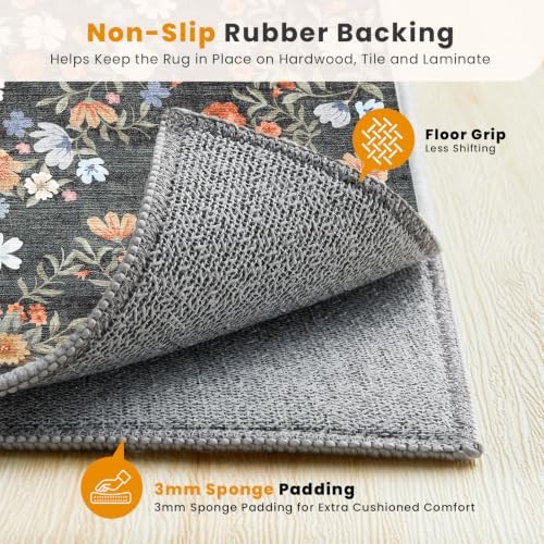 SameBed 4x6 Area Rug Living Room, Vintage Washable Carpet Carbon Gray - Image 6