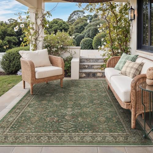 GENIMO Indoor Outdoor Rug, Washable for Patio and Deck, Olive Green, 5x8 by GENIMO