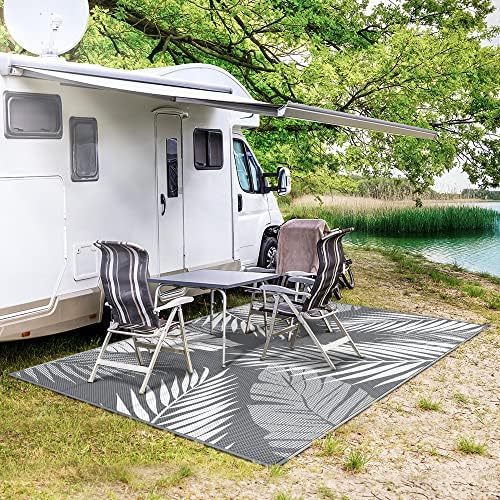 GENIMO Outdoor Rug, Waterproof Plastic Rugs 8'x16' for Camping Grey White - Image 4