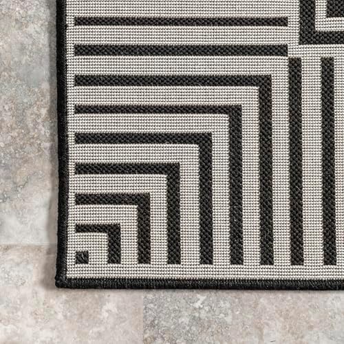 Nuloom Asha Black/Ivory, 4' x 6', Casual, Striped Border, Soft and Cozy, High Traffic, Stain Resistant, Easy Clean, Durable Area Rug for Indoor/Outdoor Patio, Deck, Porch, Garden, Courtyard - Image 4