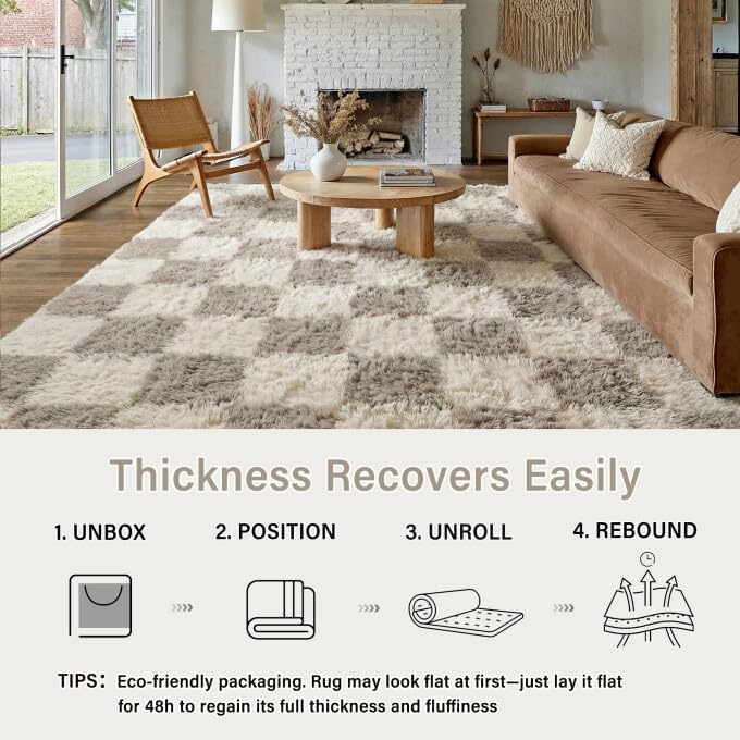 PureCozy Grey 6x9 Area Rug for Living Room Soft Checkered Shag Carpet - Image 4