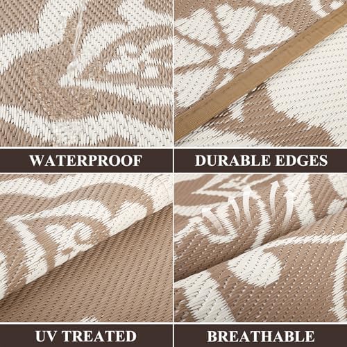 Pauwer Outdoor Rug 6x9, Waterproof Plastic Straw Camping Rug, Boho Brown - Image 3