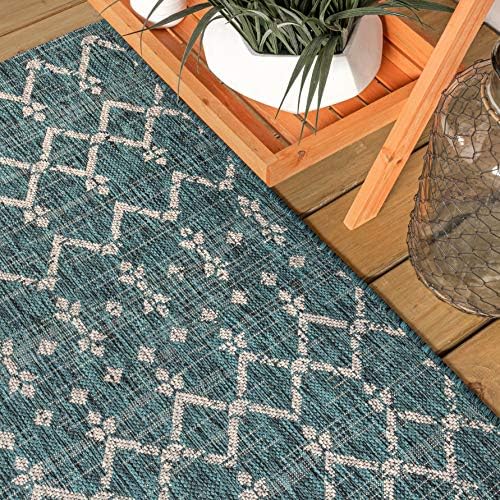 JONATHAN Y Moroccan Geometric Indoor Outdoor Round Area Rug 5 Ft Teal/Gray, Ourika Textured Weave for Backyard, Patio, Porch, Easy-Cleaning, High Traffic, Pet-Friendly, Non-Shedding (SMB108C-5R) - Image 3