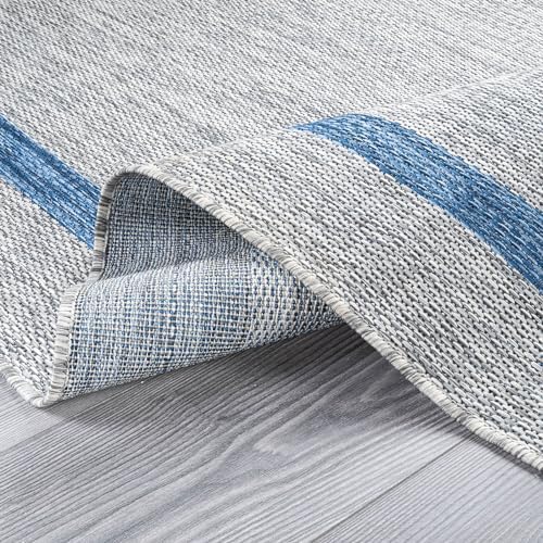 Luul Home Bordered Outdoor Rug 10x14 Washable Outside Carpet for Indoor Patio Porch Waterproof Easy Cleaning Non Shedding Area Rugs Silver Gray - Blue 10 x 14 - Image 4