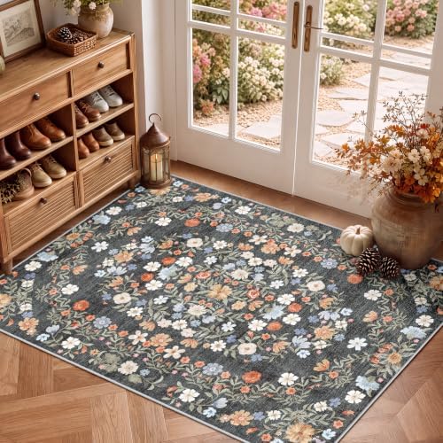 SameBed 4x6 Area Rug Living Room, Vintage Washable Carpet Carbon Gray - Image 3