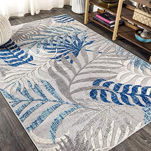 JONATHAN Y Tropics Palm Leaves Indoor Outdoor Area Rug 3X5 Gray/Blue - Image 5