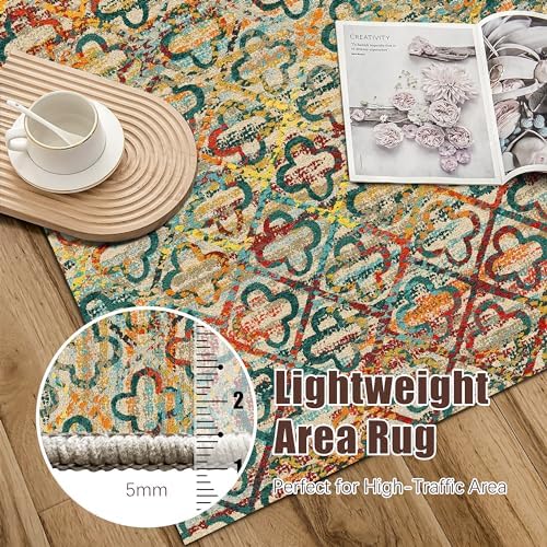 RUGSURE Washable Area Rugs, 6' x 9' - 1/6 Thick - Stain & Water Resistant Non-Slip - Perfect Resistant Rug for Living Room, Bedroom, Nursery, Pet & Child Friendly, Vibrant Colors Rugs, Multicolor - Image 6