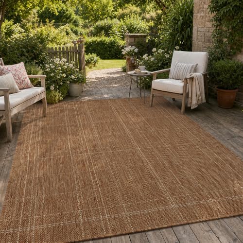 PADOOR-Outdoor Rug-Patio Rug 5x7 ft Polypropylene Indoor Outdoor Rugs Outdoor Carpet for Patio Deck Balcony Porch, Textured Weave, Durable for High Traffic, Fade-Resistant, Farmhouse Neutral Brown by PADOOR