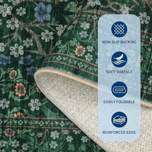 GarveeHome Dark Green Floral 2x6 Washable Kitchen Runner Rug - Image 6