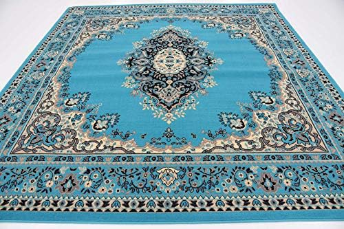 Unique Loom Reza Collection Traditional Persian Style Area Rug, 8' 0" x 8' 0", Turquoise/Ivory - Image 5