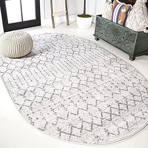 JONATHAN Y Boho Vintage Diamond Cream/Gray Oval Area Rug 6X9 ft, Moroccan Hype for Living Room, Bedroom, Kitchen, Office, Easy-Cleaning, High Traffic, Pet-Friendly, Non-Shedding (MOH101B-6OV)