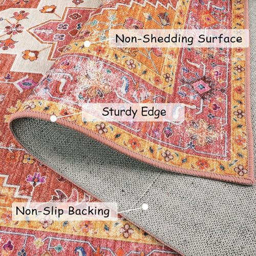 Moynesa Ultra-Thin Washable Pink Area Rug - 6x9 Large Boho for Girls Bedroom, Dining Room, Non-Shed Playroom, Office, Indoor Printed Boho Floor Carpet for Living Room Decor - Image 3