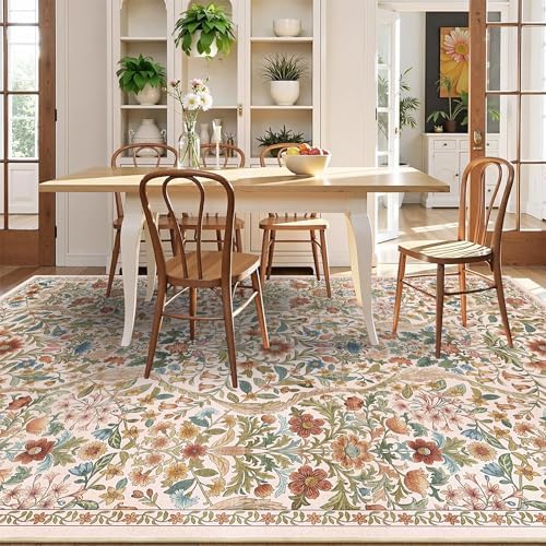 Floral Area Rug 6x9 Washable Botanical Carpet for Living Room - Image 4