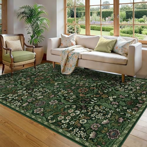 Floral Area Rug 5x8 Botanical Washable Carpet for Living Room - Image 2