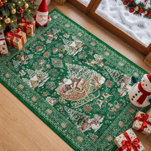 zesthome Christmas Area Rug 2x3, Washable Rugs for Entrance (2'x3', Green) by Zesthome