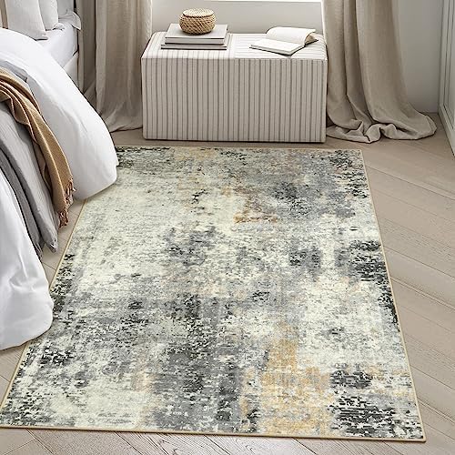 Lahome Modern Abstract Area Rug - 4x6 Grey Rugs for Bedroom Washable Dining Room Rug Living Room Mat, Non Slip Contemporary Indoor Floor Nursery Carpet for Kitchen Laundry Room Entryway - Image 2