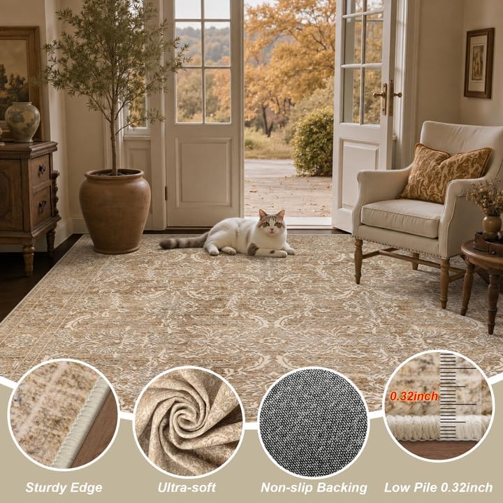 5x7 Area Rugs Living Room: Washable Vintage Floral Rug for Bedroom - Image 5