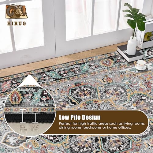 Washable Area Rug 4' x 6' Vintage Traditional Persian Mat - Foldable Distressed Non-Slip Machine Washable Carpet for Living Room Bedroom Kitchen Home Decor - Slate and Multicolor - Image 5