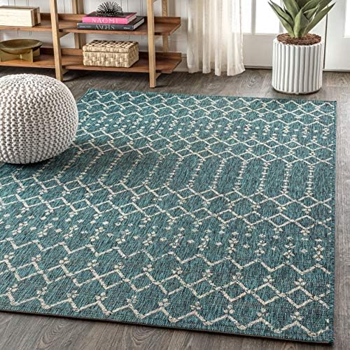 JONATHAN Y Moroccan Geometric Indoor Outdoor Area Rug 5X8 Teal/Gray, Ourika Textured Weave for Backyard, Patio, Porch, Easy-Cleaning, High Traffic, Pet-Friendly, Non-Shedding (SMB108C-5) - Image 4