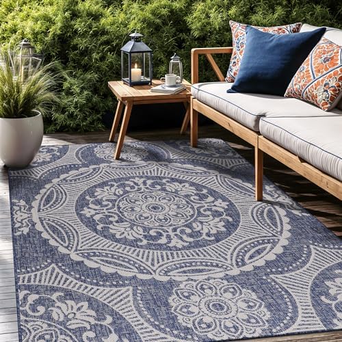 Luul Home Medallion Outdoor Rug 10x14 Washable Outside Carpet for Indoor Patio Porch Waterproof Easy Cleaning Non Shedding Area Rugs Blue 10 x 14 - Image 7