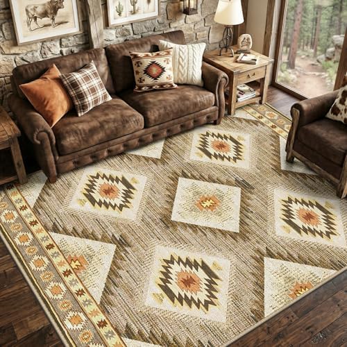 BESTSWEETIE 5'x8' Washable Area Rug for Living Room Bedroom Cream/Camel - Image 6