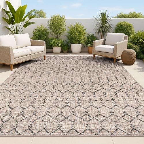 JONATHAN Y Moroccan Geometric Indoor Outdoor Area Rug 9X12 Natural/Black, Ourika Textured Weave for Backyard, Patio, Porch, Easy-Cleaning, High Traffic, Pet-Friendly, Non-Shedding (SMB108D-9) by JONATHANY