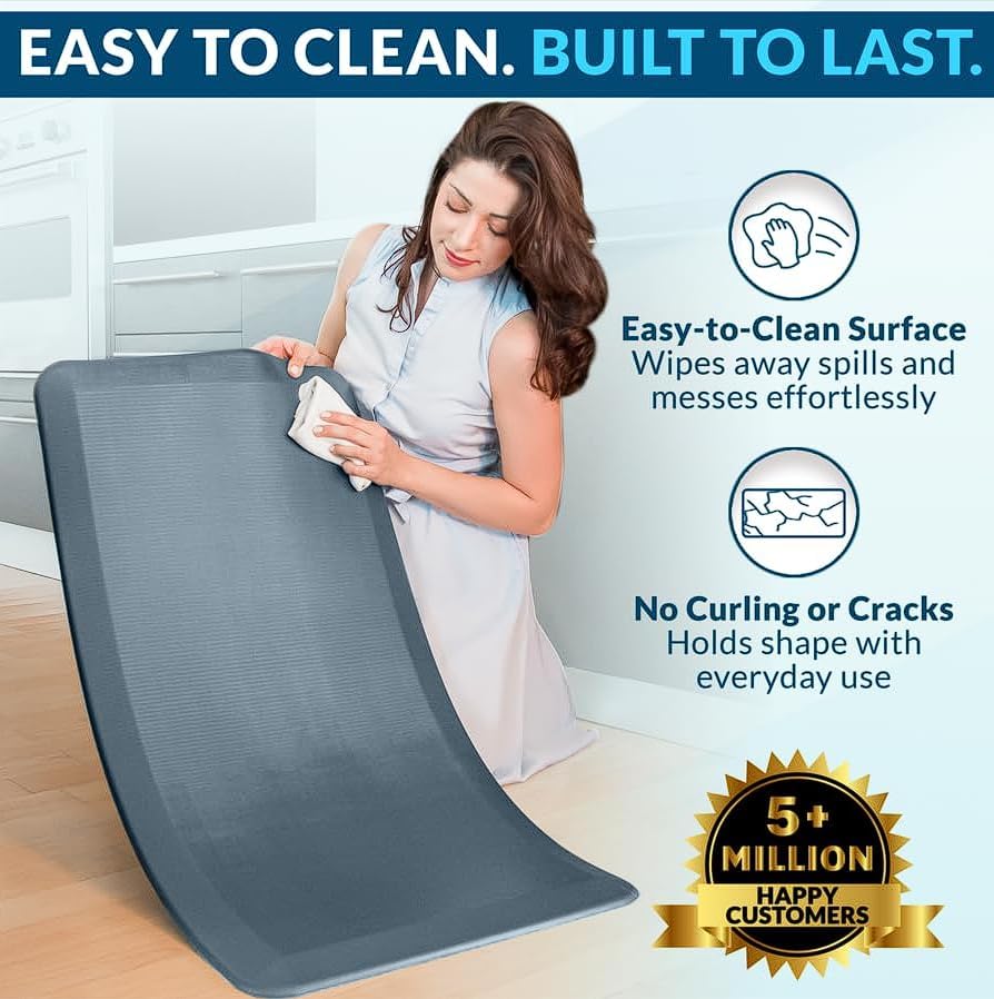 ComfiLife Anti Fatigue Floor Mat – 3/4 Inch Thick Perfect Kitchen Mat, Standing Desk Mat – Comfort at Home, Office, Garage – Durable – Stain Resistant – Non-Slip Bottom (24" x 70", Denim) - Image 5
