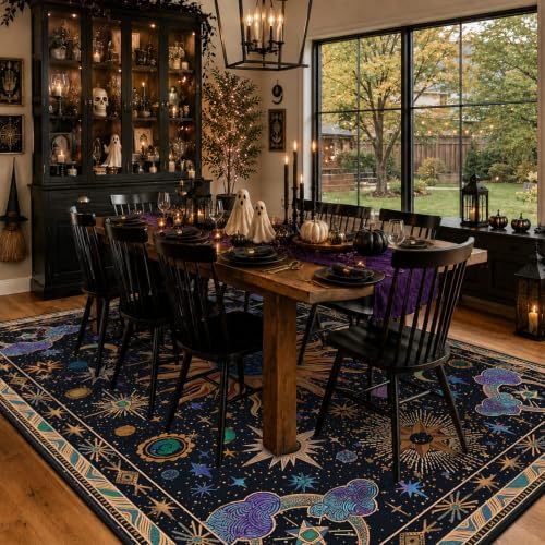 Vacuum-Friendly, 8x10 Washable Area Rug, Black Purple Gold - Image 2