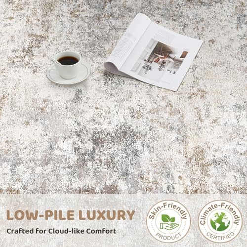 UERMEI 3x20 Washable Runner Rug for Hallway, Non Slip Low Pile Kitchen Carpet, Neutral Modern Abstract Indoor Floor Mat for Entryway Laundry, Kid & Pet Safe High Traffic Area, Brown Grey - Image 6
