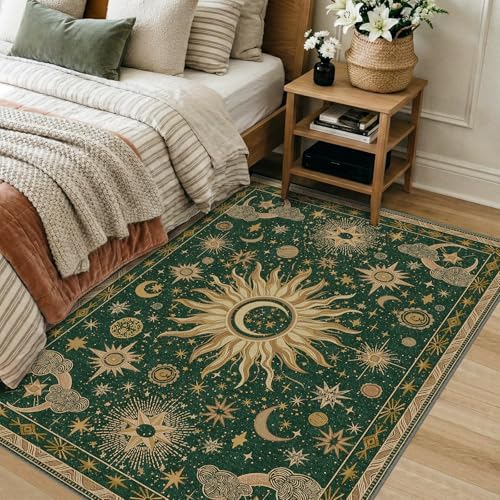 Vacuum-Friendly, 3x5 Washable Area Rug, Green Gold Yellow - Image 3