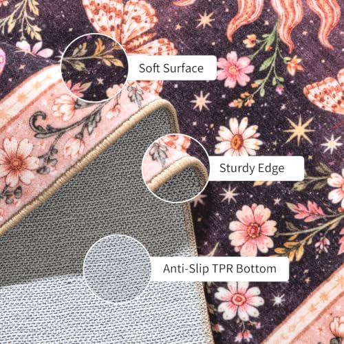 YIHOUSE 2x6 Black and Pink Washable Runner Rug Hallway Kitchen, Boho Gothic - Image 6