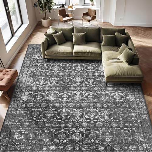 10x14 Washable Living Room Area Rug Non-Slip Retro Black Large Carpet - Image 3