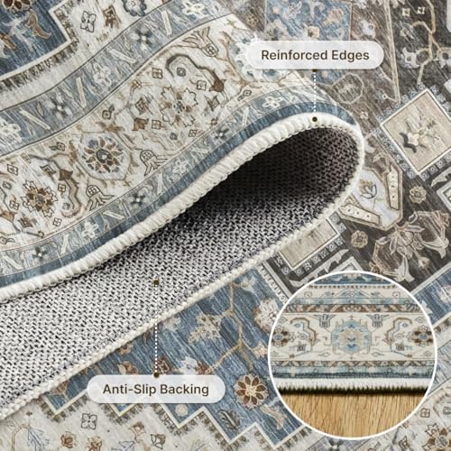 Washable 4'x6' Vintage Area Rug for Bedroom Living Room Blue - Image 2