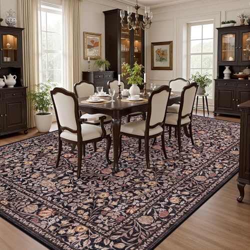 10x14 Area Rug Living Room: Soft Floral Washable Carpet Brown - Image 4