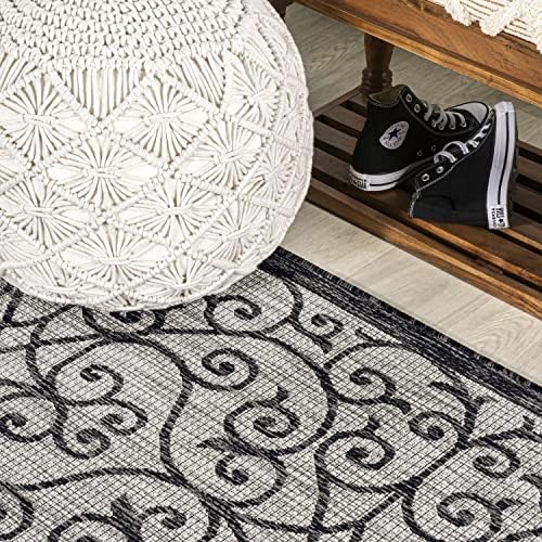 JONATHAN Y Vintage Filigree Indoor Outdoor Round Area Rug 5 Ft Light Gray/Black, Madrid Textured Weave for Backyard, Patio, Porch, Easy-Cleaning, High Traffic, Pet-Friendly, Non-Shedding SMB107E-5R - Image 5