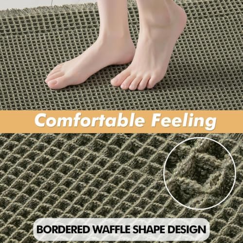 MIULEE Set of 2 Waffle Bathroom Rugs Bordered Mat Green 17"x24"+18"x30" - Image 5