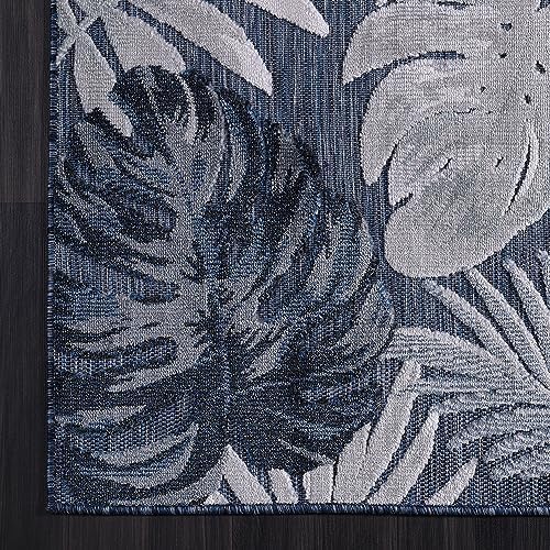 CAMILSON Indoor Outdoor Rug, Navy 10’x14’ Leaf Tropical Botanical Area Rugs for Indoor and Outdoor patios, Easy-Cleaning Non-Shedding Living Room, Garden and Kitchen Washable Outside Carpet (10x14) - Image 4