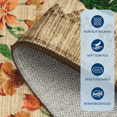 GarveeHome Floral Rug for Entryway 2x3 Rugs Machine Washable Boho Small Area Rug Non-Slip Low-Pile Front Door Soft Mat for Entrance, Bedroom, Kitchen, Laundry, Bathroom, Beige - Image 6