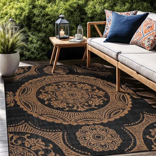 Luul Home Medallion Outdoor Rug 9x12 Washable Outside Carpet for Indoor Patio Porch Waterproof Easy Cleaning Non Shedding Area Rugs Nut Brown 9 x 12 - Image 6