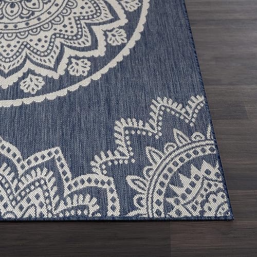 CAMILSON Outdoor Rug 8x10 Modern Area Rugs for Indoor and Outdoor Patios and Porches - Waterproof, Washable, Non-Shedding, Easy-to-Clean Outside Carpet (8 x 10, Medallion - Blue/White) - Image 4