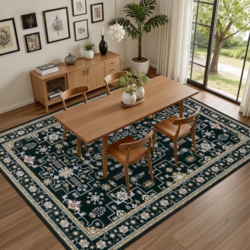 5x7 Area Rugs Living Room: Washable Vintage Rug for Bedroom Black - Image 5