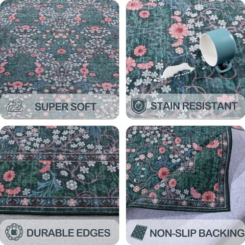 Area Rug for Living Room 10x12 Washable Soft Carpet (Green) - Image 6