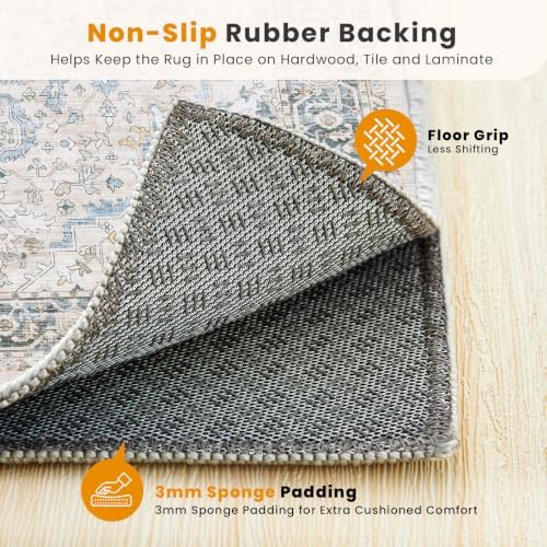 SameBed 5x7 Area Rug Living Room, Vintage Washable Carpet Light Blue - Image 5