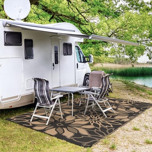 GENIMO Outdoor Rug, Waterproof Plastic Rugs for Patio, 6'x9' Walnut Black - Image 4