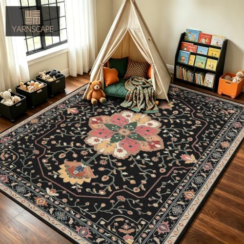 YARNSCAPE 5' x 7' Machine Washable Area Rug, Non-Slip Low-Pile Carpet - Image 2